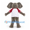 Elephant Mascot Costume in Gray with White Shirt and Burgundy Sleeves