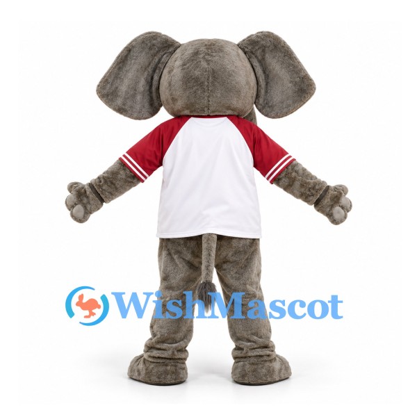 Elephant Mascot Costume in Gray with White Shirt and Burgundy Sleeves