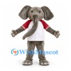Elephant Mascot Costume in Gray with White Shirt and Burgundy Sleeves
