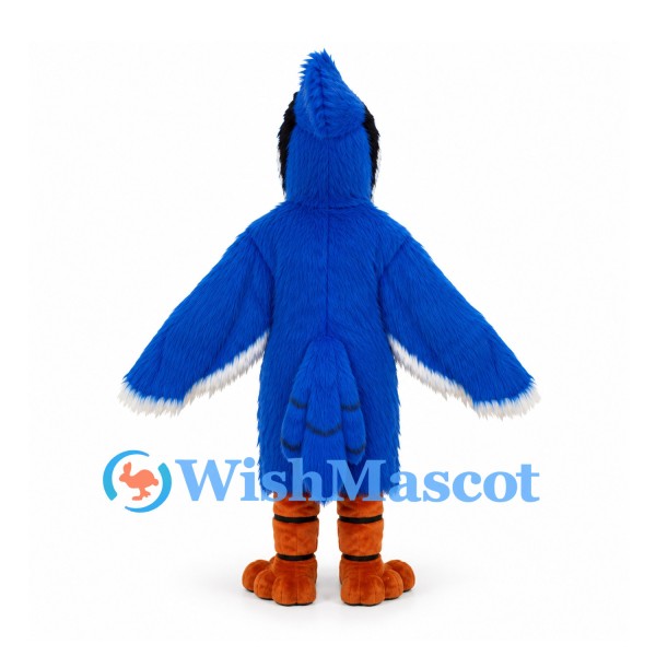 Blue Jay Mascot Costume in Blue with White Face and Orange Feet