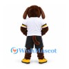 Dog Mascot Costume in Brown with White Sports Shirt and Black Shorts