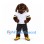 Dog Mascot Costume in Brown with White Sports Shirt and Black Shorts