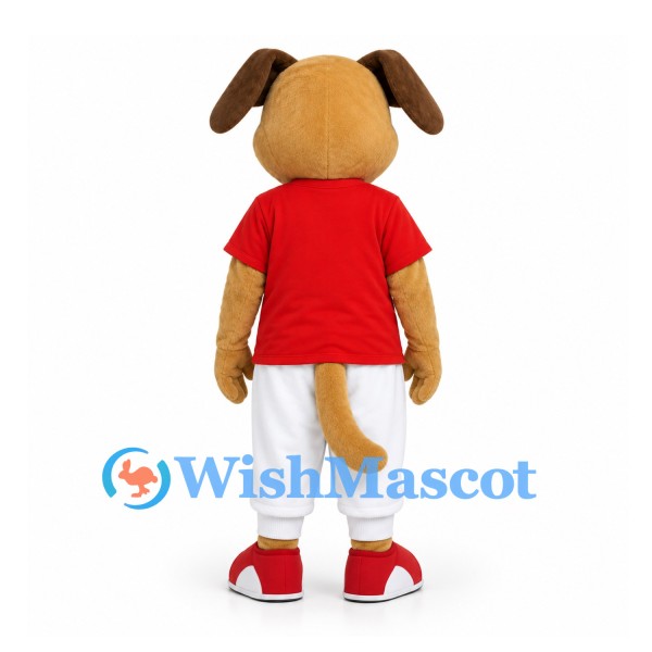 Dog Mascot Costume in Tan with Red Shirt and White Trousers