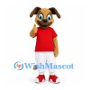 Dog Mascot Costume in Tan with Red Shirt and White Trousers