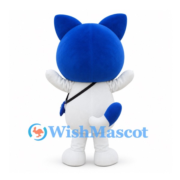 Cat Mascot Costume in Blue and White with Crossbody Fish Bag