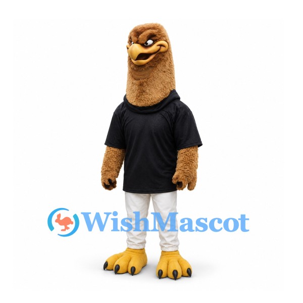 Eagle Mascot Costume in Brown with Long Neck Black Shirt and White Shorts