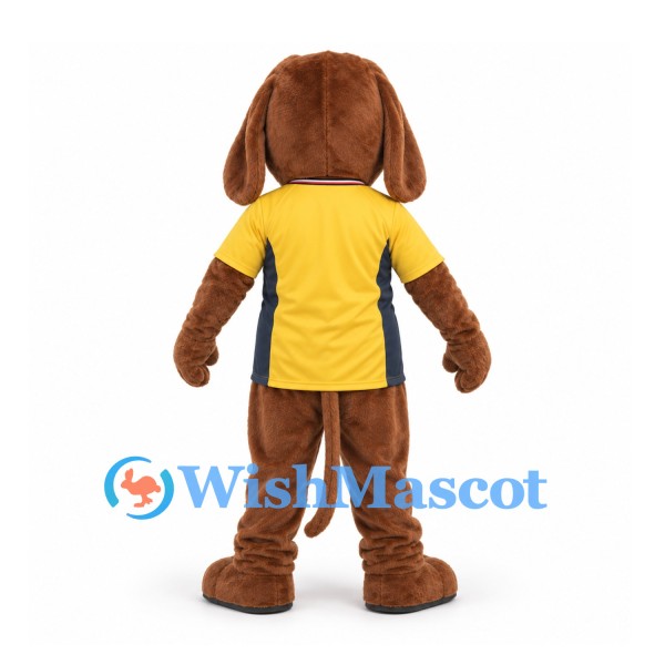 Dog Mascot Costume in Brown with Yellow Shirt and Long Floppy Ears
