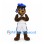 Bear Mascot Costume in Brown with White Sports Uniform and Blue Graduation Cap