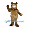 Bear Mascot Costume in Brown with Round Face and Waving Paws