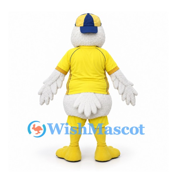Eagle Mascot Costume in White with Yellow Polo Shirt Shorts and Cap