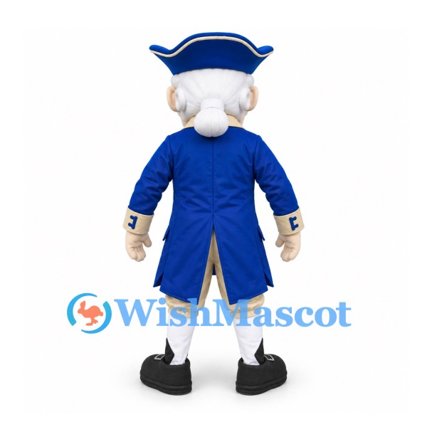 Patriot Mascot Costume in Blue and Cream with Gray Wig and Tricorn Hat