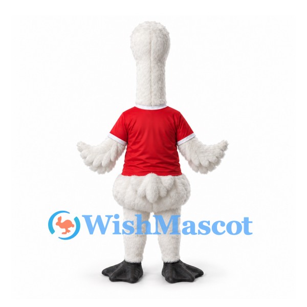 Goose Mascot Costume in White with Red Shirt
