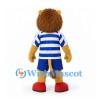 Lion Mascot Costume with Blue Striped Shirt and Red Shoes