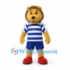 Lion Mascot Costume with Blue Striped Shirt and Red Shoes