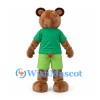 Bear Mascot Costume in Brown with Green Shirt and Lime Shorts