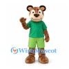Bear Mascot Costume in Brown with Green Shirt and Lime Shorts