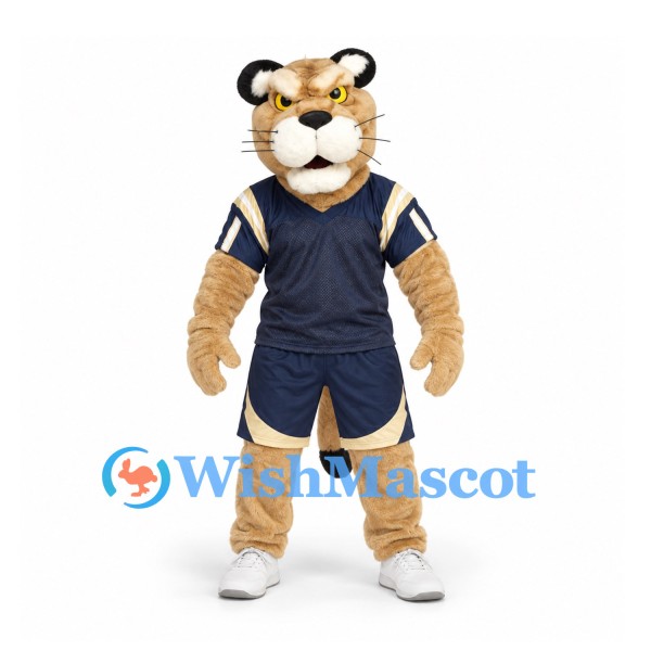 Cougar Mascot Costume with Navy Sports Shirt and Shorts