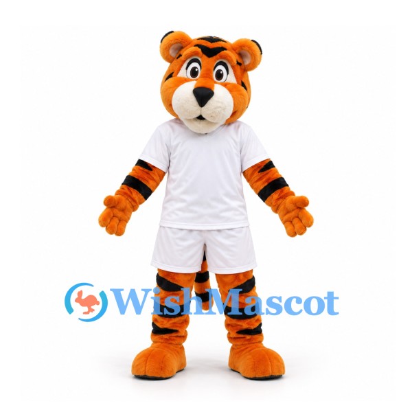 Tiger Mascot Costume with White Sports Shirt and Shorts