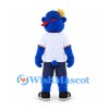 Bear Mascot Costume in Blue with Baseball Cap and White Shirt