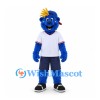 Bear Mascot Costume in Blue with Baseball Cap and White Shirt