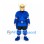 Viking Mascot Costume with Horned Gold Helmet and Blue Fur Trim