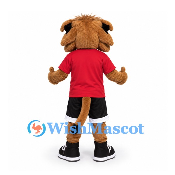 Wildcat Mascot Costume in Brown with Red Sports Shirt