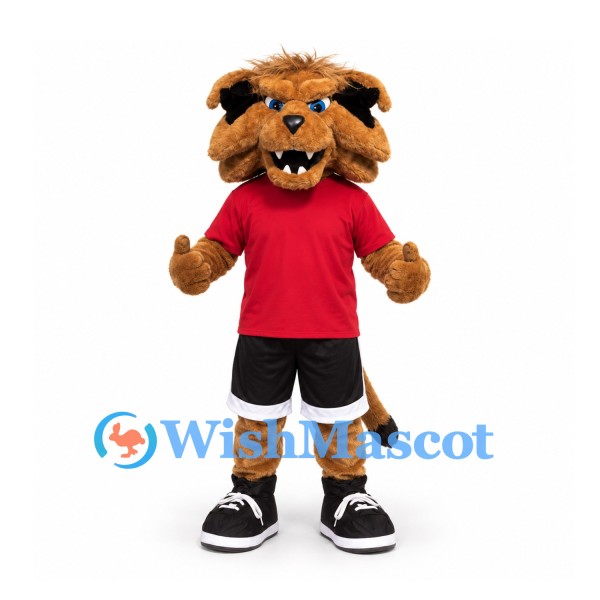 Wildcat Mascot Costume in Brown with Red Sports Shirt