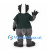 Badger Mascot Costume in Gray with Dark Green Shirt