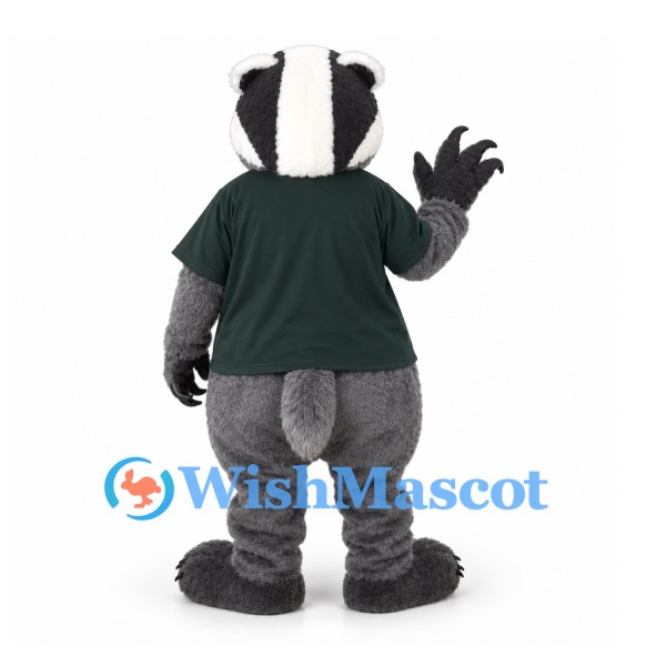 Badger Mascot Costume in Gray with Dark Green Shirt