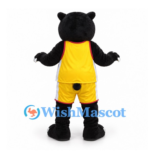 Black Bear Mascot Costume with Yellow Muzzle and Basketball Uniform
