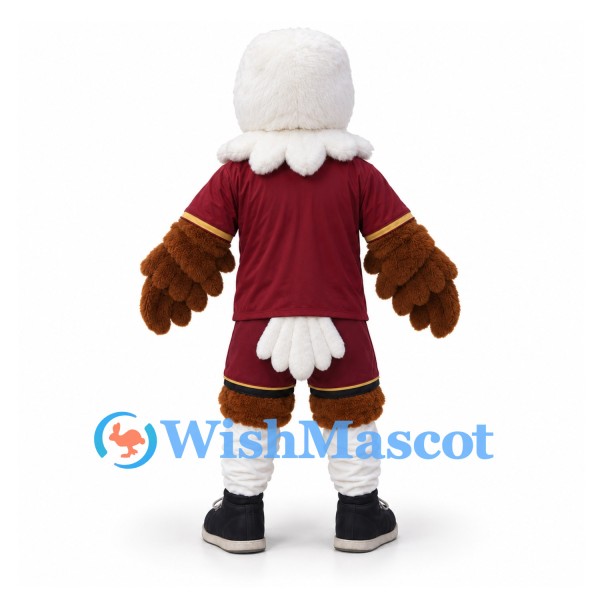 Eagle Mascot Costume with Burgundy Sports Shirt and Shorts