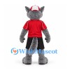 Wolf Mascot Costume in Gray with Red Shirt and Baseball Cap