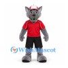 Wolf Mascot Costume in Gray with Red Shirt and Baseball Cap