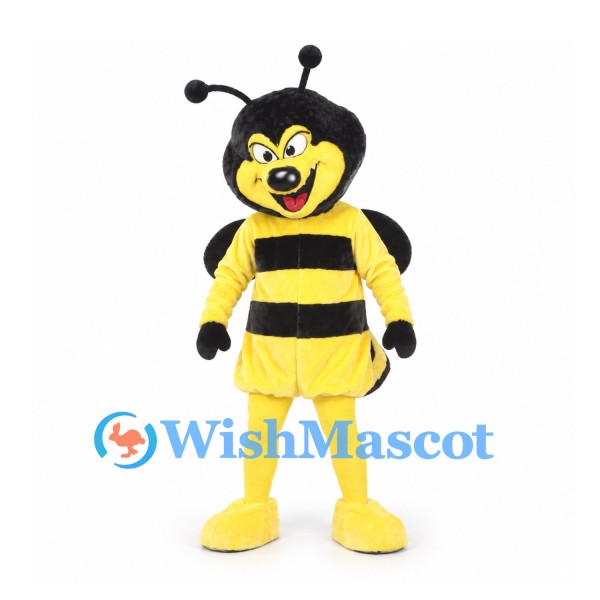 Bee Mascot Costume with Yellow and Black Stripes and Round Wings