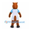 Horse Mascot Costume in Brown with White and Blue Sports Uniform