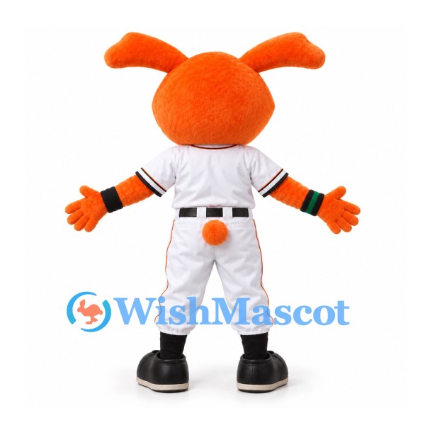 Rabbit Mascot Costume in Orange with White Baseball Uniform