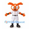 Rabbit Mascot Costume in Orange with White Baseball Uniform