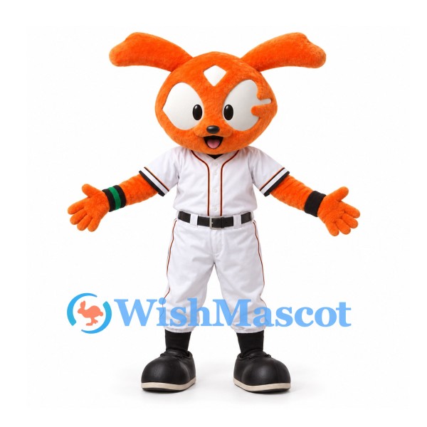 Rabbit Mascot Costume in Orange with White Baseball Uniform