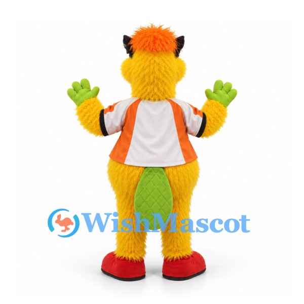 Beaver Mascot Costume in Yellow with Orange Shirt and Green Tail