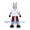 Donkey Mascot Costume in Gray with White Shirt and Burgundy Shorts