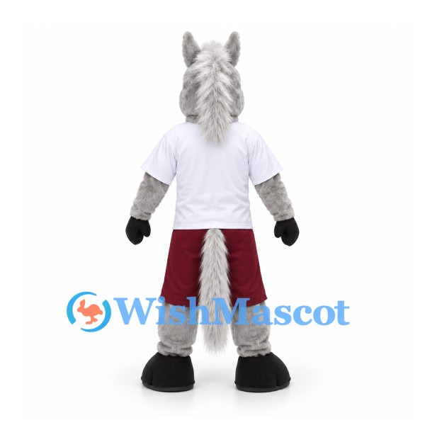 Donkey Mascot Costume in Gray with White Shirt and Burgundy Shorts