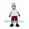 Donkey Mascot Costume in Gray with White Shirt and Burgundy Shorts