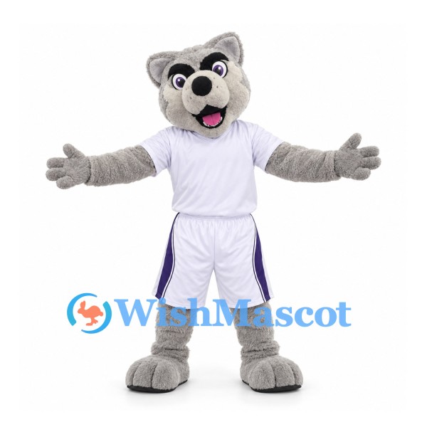 Raccoon Mascot Costume in Gray with White Sports Uniform