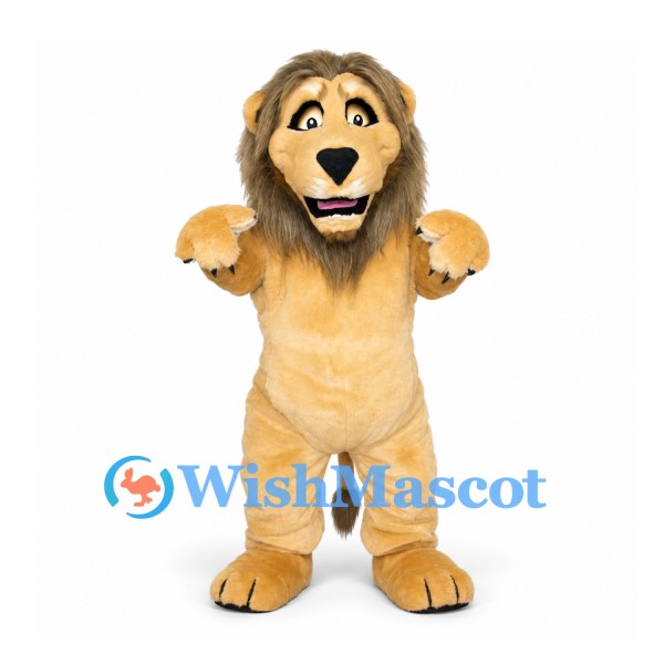 Lion Mascot Costume in Tan with Long Brown Mane
