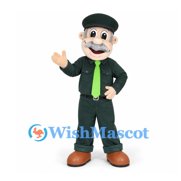 Zookeeper Mascot Costume with Green Uniform and Lime Tie