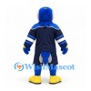 Blue Jay Mascot Costume with Navy Sports Uniform and Yellow Feet