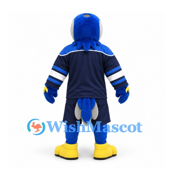 Blue Jay Mascot Costume with Navy Sports Uniform and Yellow Feet