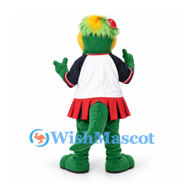 Alligator Mascot Costume in Green with Red Skirt and Sports Shirt