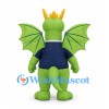 Dragon Mascot Costume in Green with Large Wings and Navy Shirt