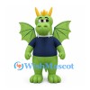 Dragon Mascot Costume in Green with Large Wings and Navy Shirt